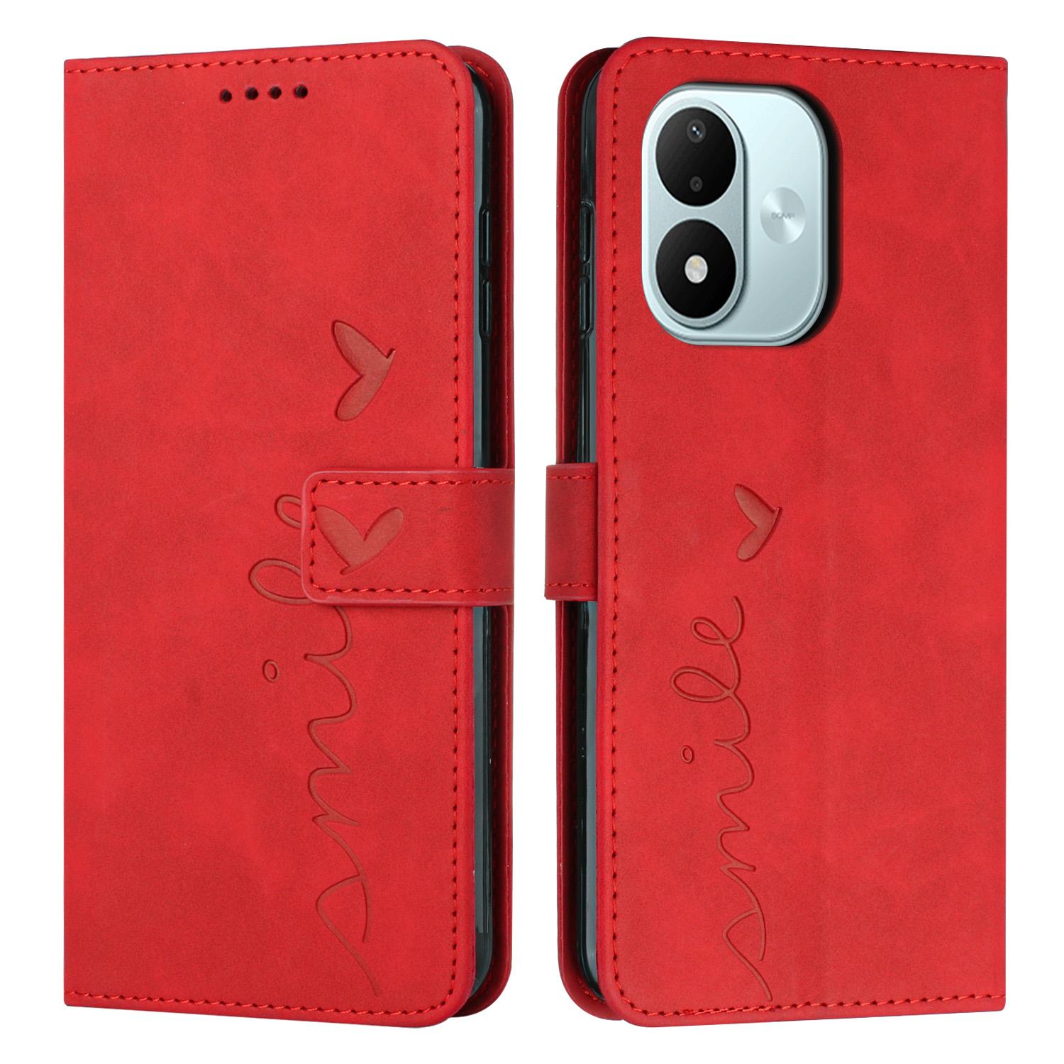 For Redmi Note 17 4G Global 171mm Skin Feel Heart Embossed Leather Phone Case with Long Lanyard(Red) - Shopkiz.com