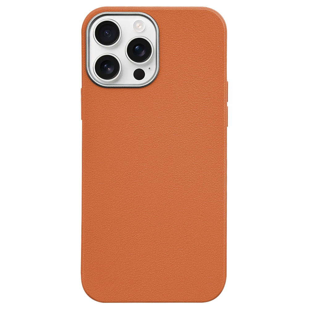 For iPhone 16 Pro Litchi Pattern Silver Edge Camera Frame Material Phone Case(Brown) - Shopkiz.com