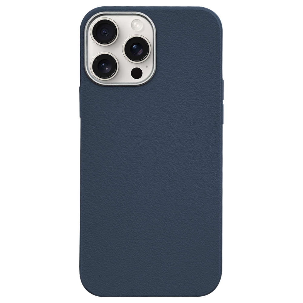 For iPhone 15 Pro Max Litchi Pattern Silver Edge Camera Frame Material Phone Case(Blue) - Shopkiz.com
