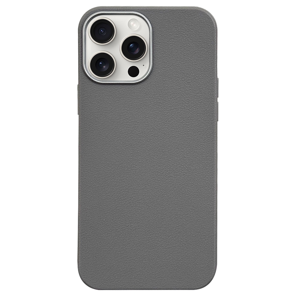 For iPhone 15 Pro Litchi Pattern Silver Edge Camera Frame Material Phone Case(Grey) - Shopkiz.com