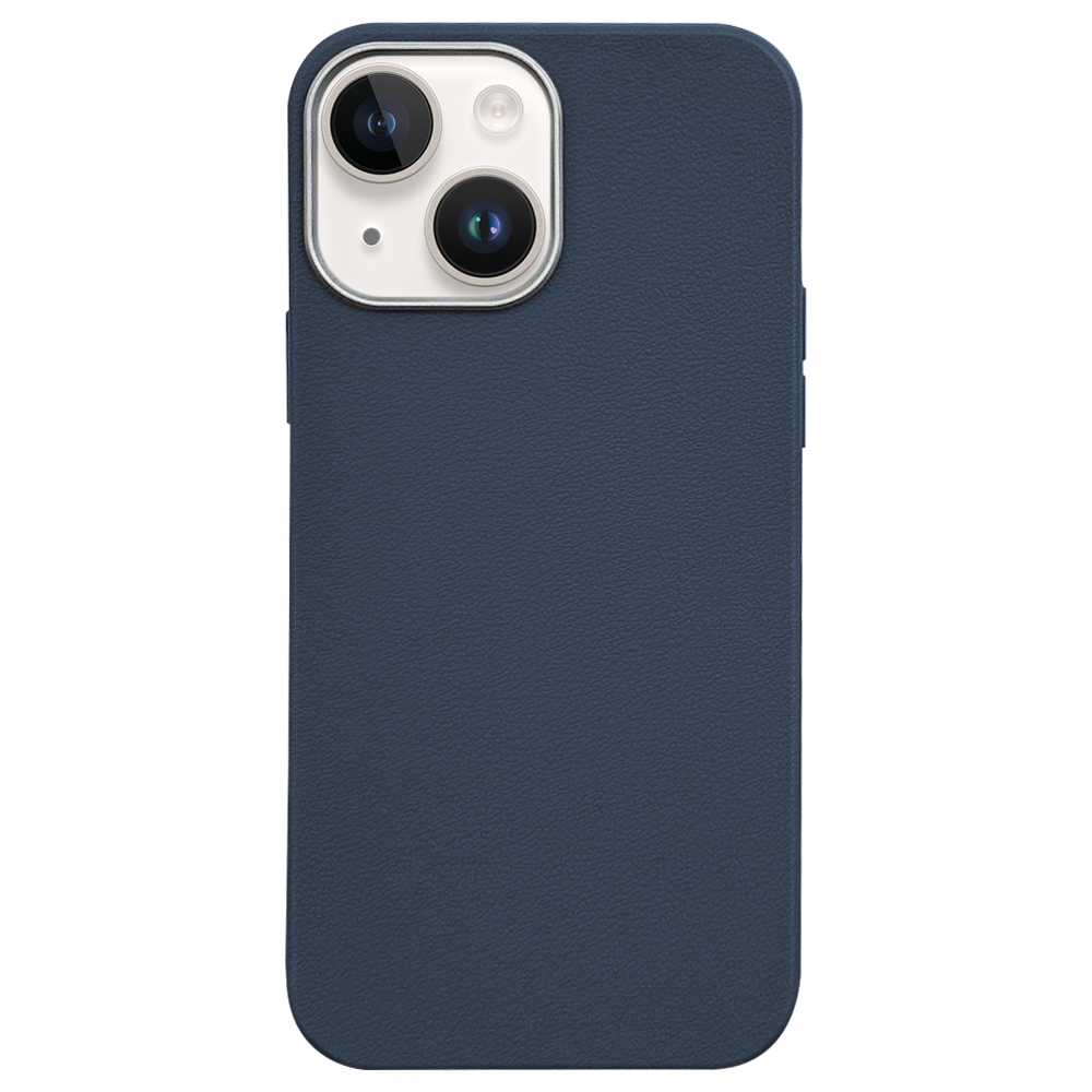 For iPhone 13 Litchi Pattern Silver Edge Camera Frame Material Phone Case(Blue) - Shopkiz.com