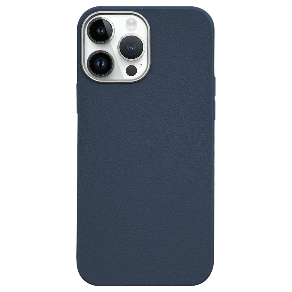 For iPhone 12 Pro Max Litchi Pattern Silver Edge Camera Frame Material Phone Case(Blue) - Shopkiz.com