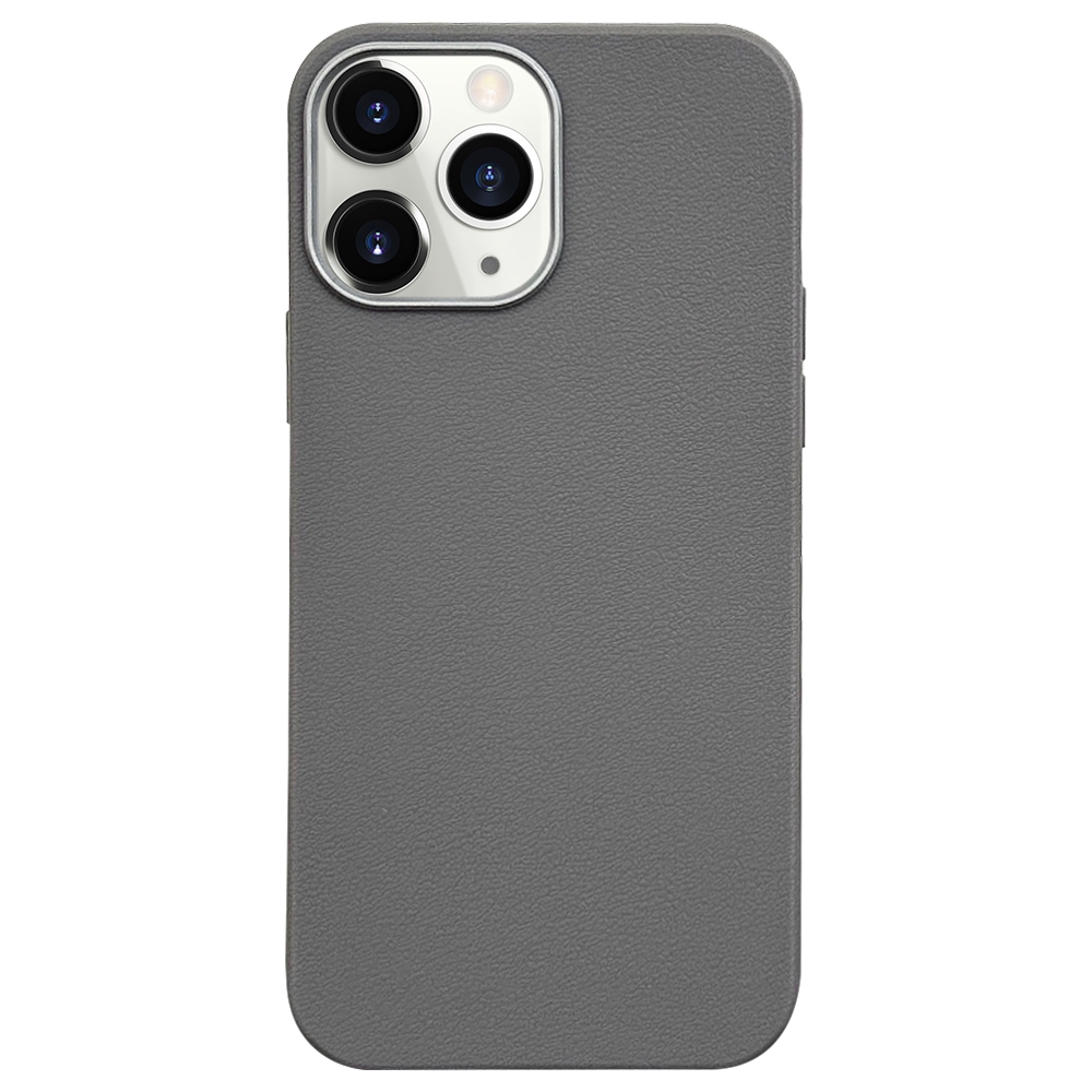 For iPhone 11 Pro Max Litchi Pattern Silver Edge Camera Frame Material Phone Case(Grey) - Shopkiz.com