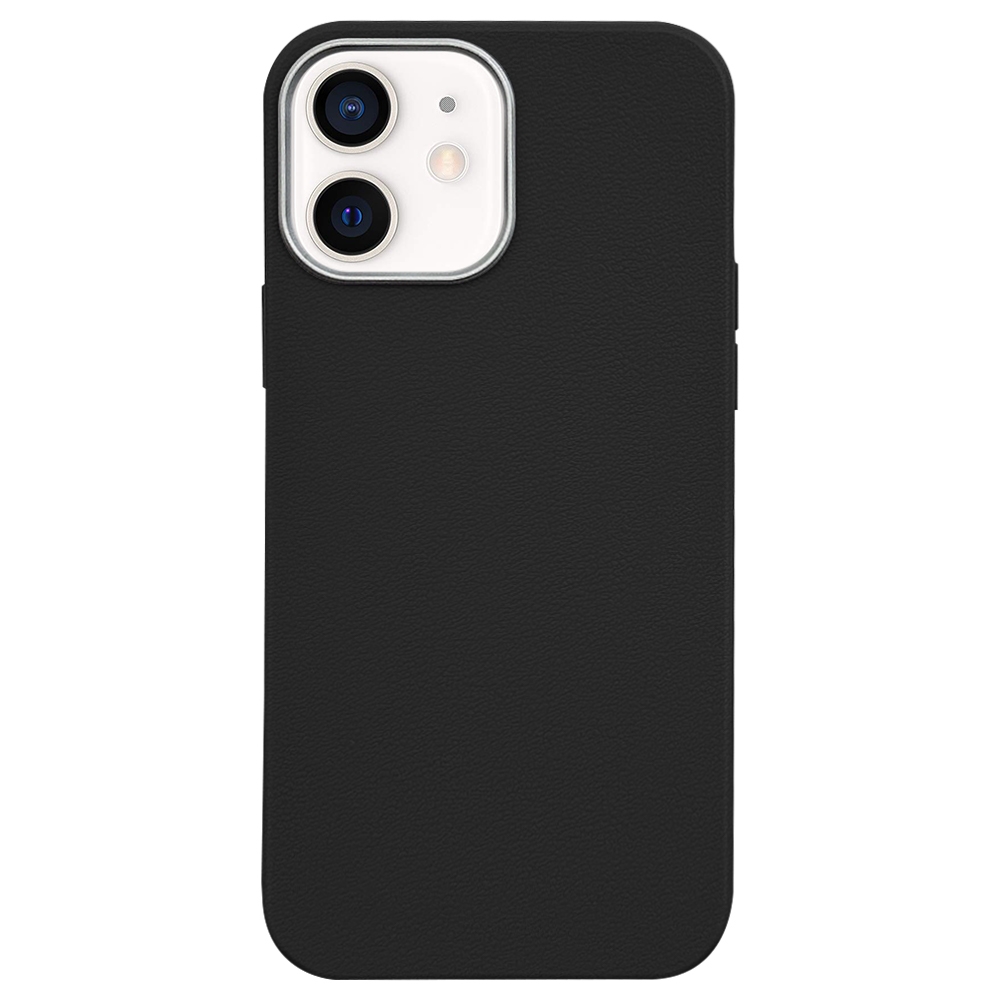 For iPhone 11 Litchi Pattern Silver Edge Camera Frame Material Phone Case(Black) - Shopkiz.com