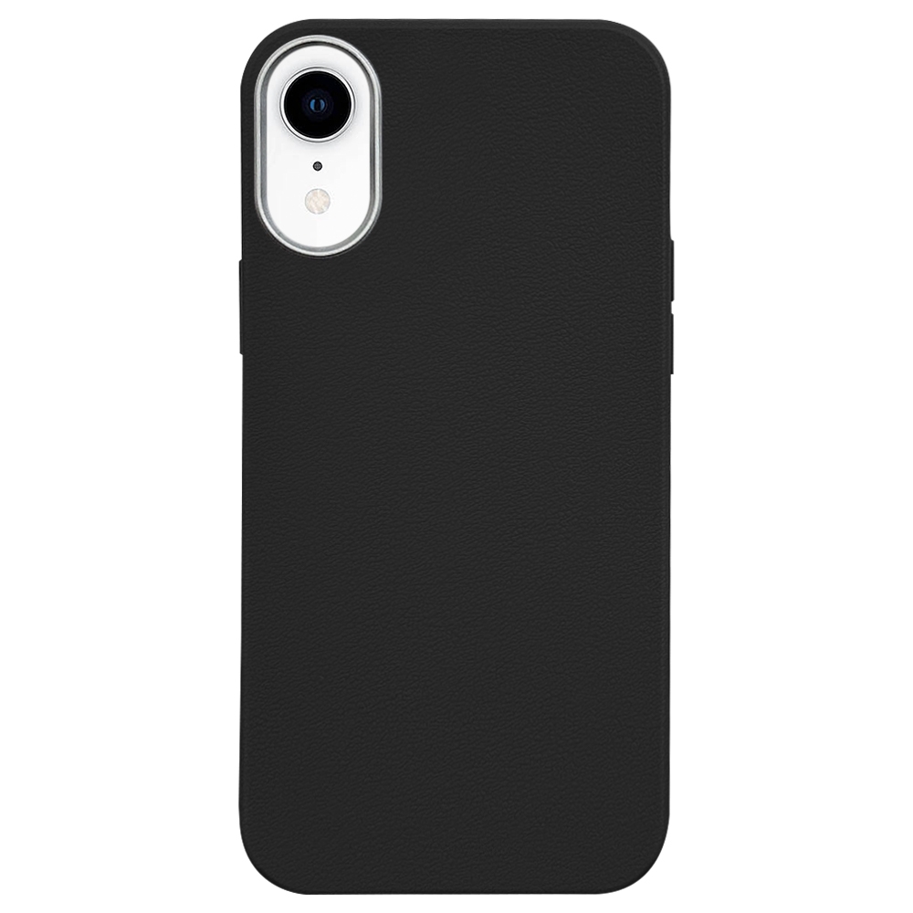 For iPhone XR Litchi Pattern Silver Edge Camera Frame Material Phone Case(Black) - Shopkiz.com