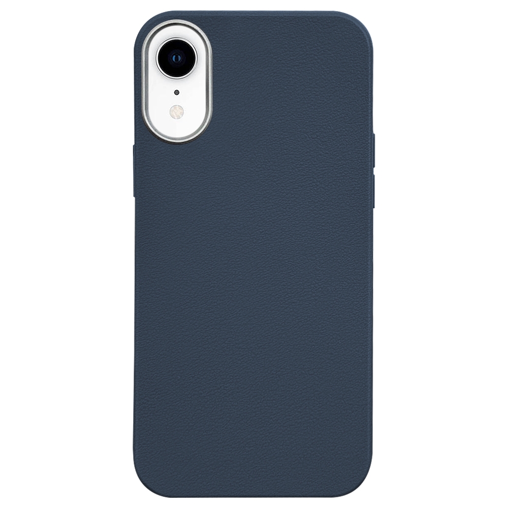 For iPhone XR Litchi Pattern Silver Edge Camera Frame Material Phone Case(Blue) - Shopkiz.com