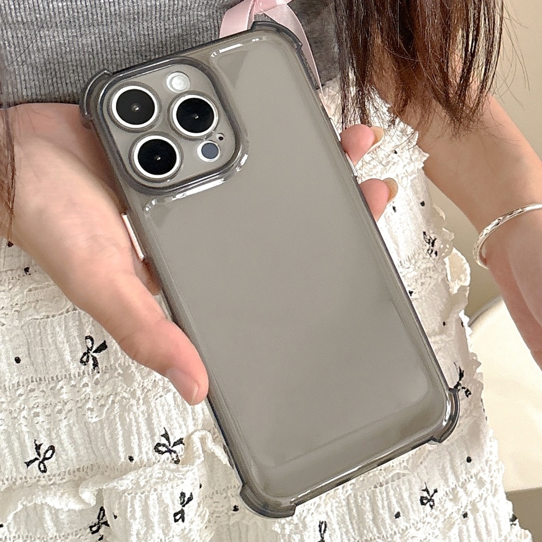 For iPhone 15 Pro Max Transparent Four-corner Shockproof TPU Phone Case(Black) - Shopkiz.com