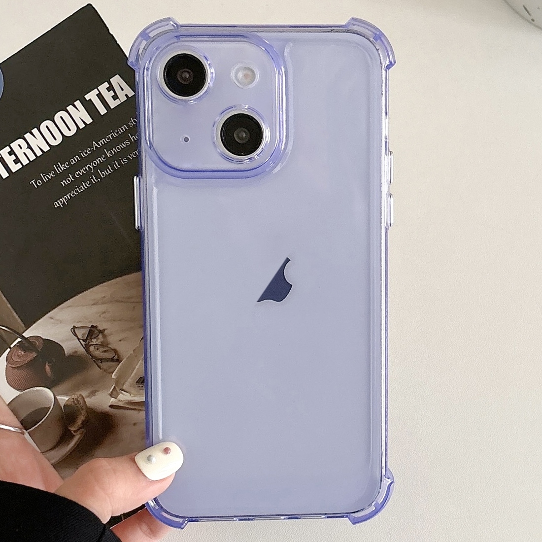 For iPhone 15 Plus Transparent Four-corner Shockproof TPU Phone Case(Purple) - Shopkiz.com