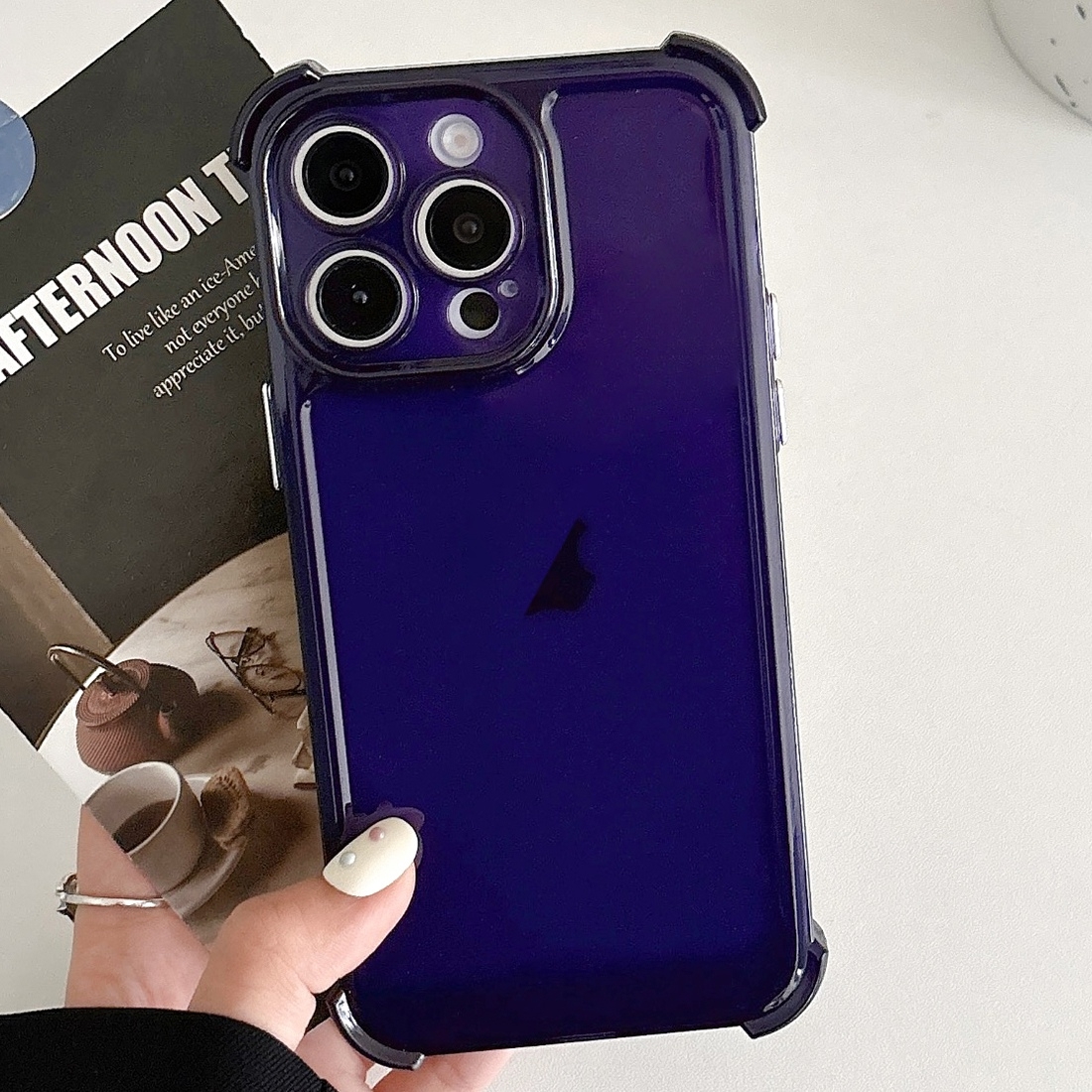 For iPhone 13 Pro Max Transparent Four-corner Shockproof TPU Phone Case(Dark Blue) - Shopkiz.com