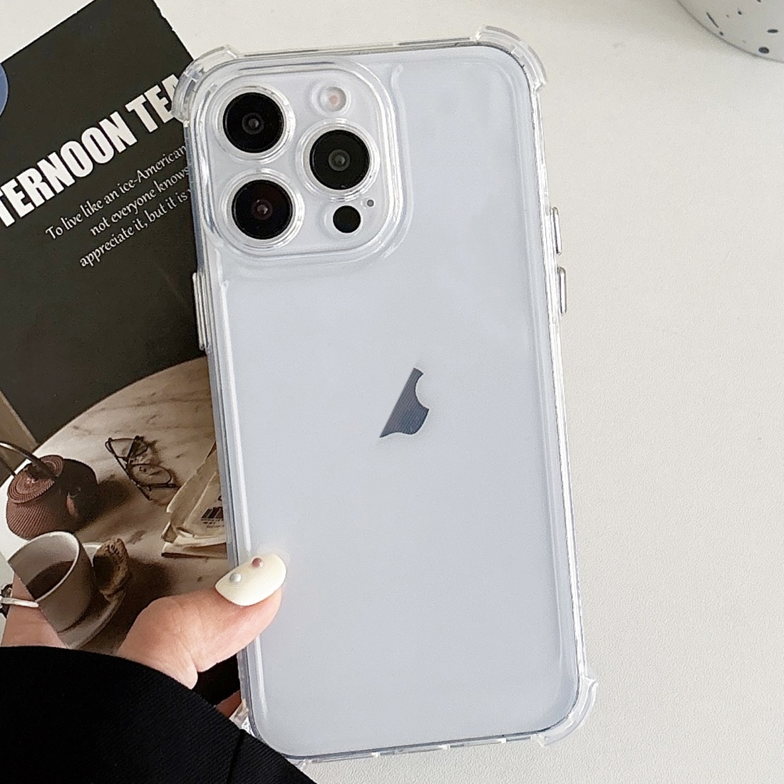 For iPhone 12 Pro Max Transparent Four-corner Shockproof TPU Phone Case(White) - Shopkiz.com