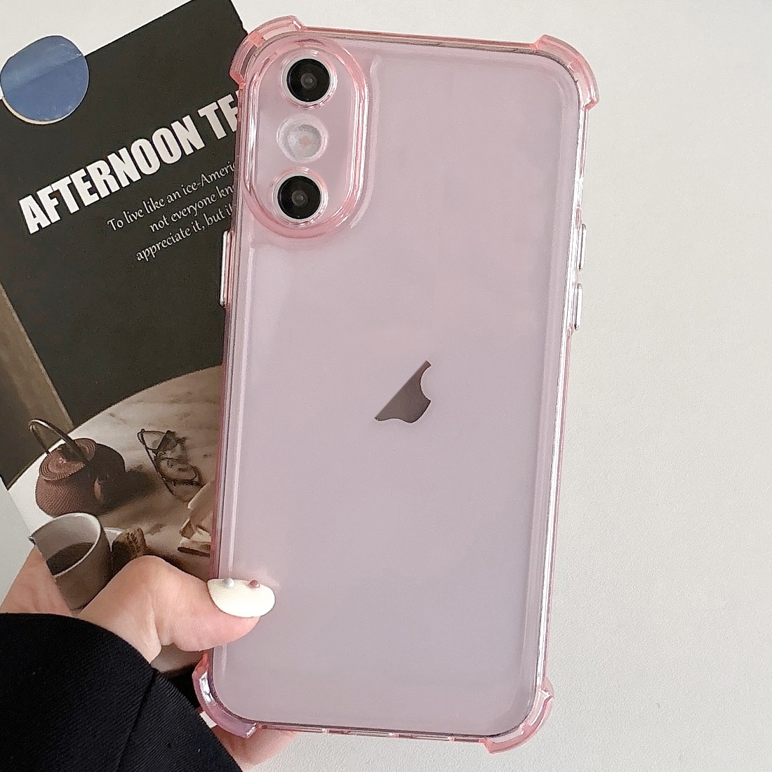 For iPhone XS / X Transparent Four-corner Shockproof TPU Phone Case(Pink) - Shopkiz.com