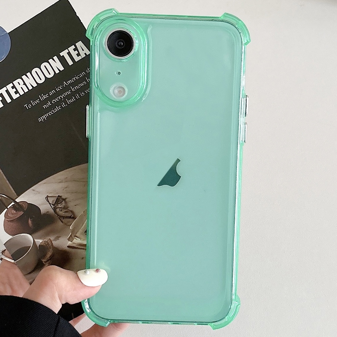 For iPhone XR Transparent Four-corner Shockproof TPU Phone Case(Green) - Shopkiz.com