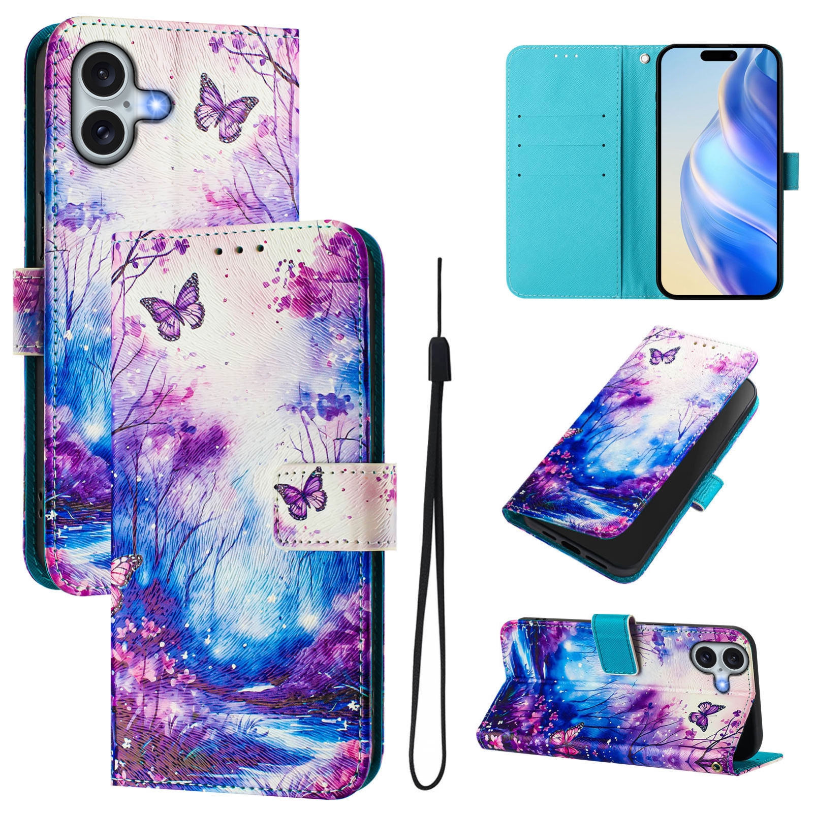 For iPhone 16 Plus Art Colored Drawing Pattern Leather Phone Case(Dreamland) - Shopkiz.com
