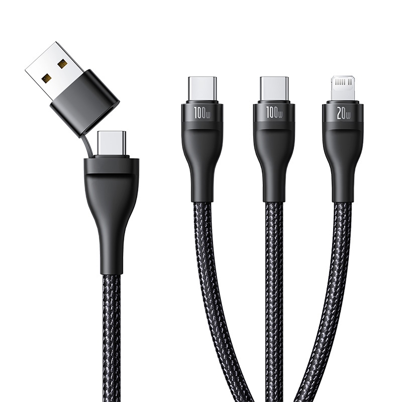 Baseus Flash Series 3 100W 2 to 3 USB and Type-C to 8 Pin and Dual Type-C Fast Charging Data Cable, Length: 1.5m(Black) - Shopkiz.com