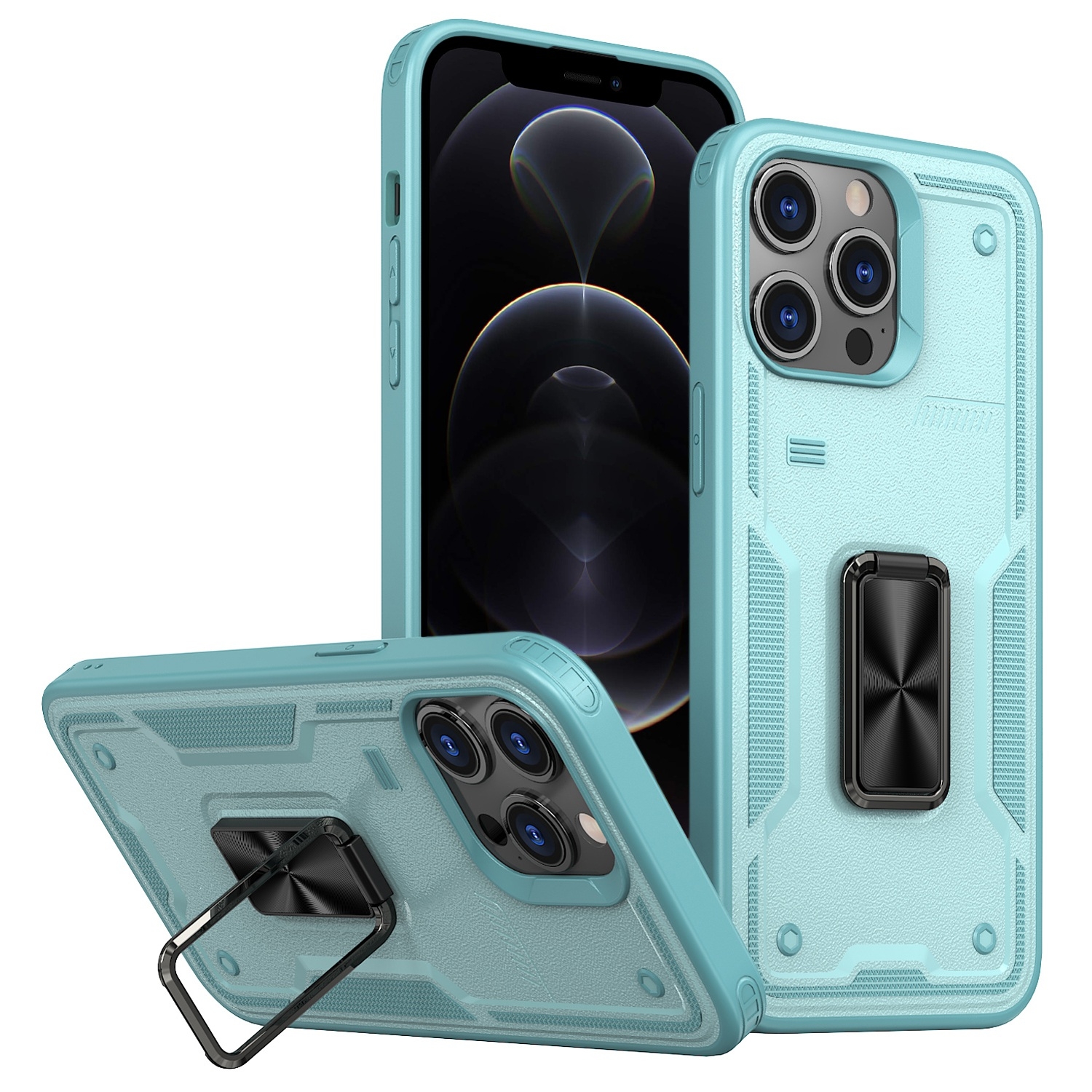 For iPhone 12 Pro Ring Holder PC Hybrid TPU Phone Case(Blue) - Shopkiz.com