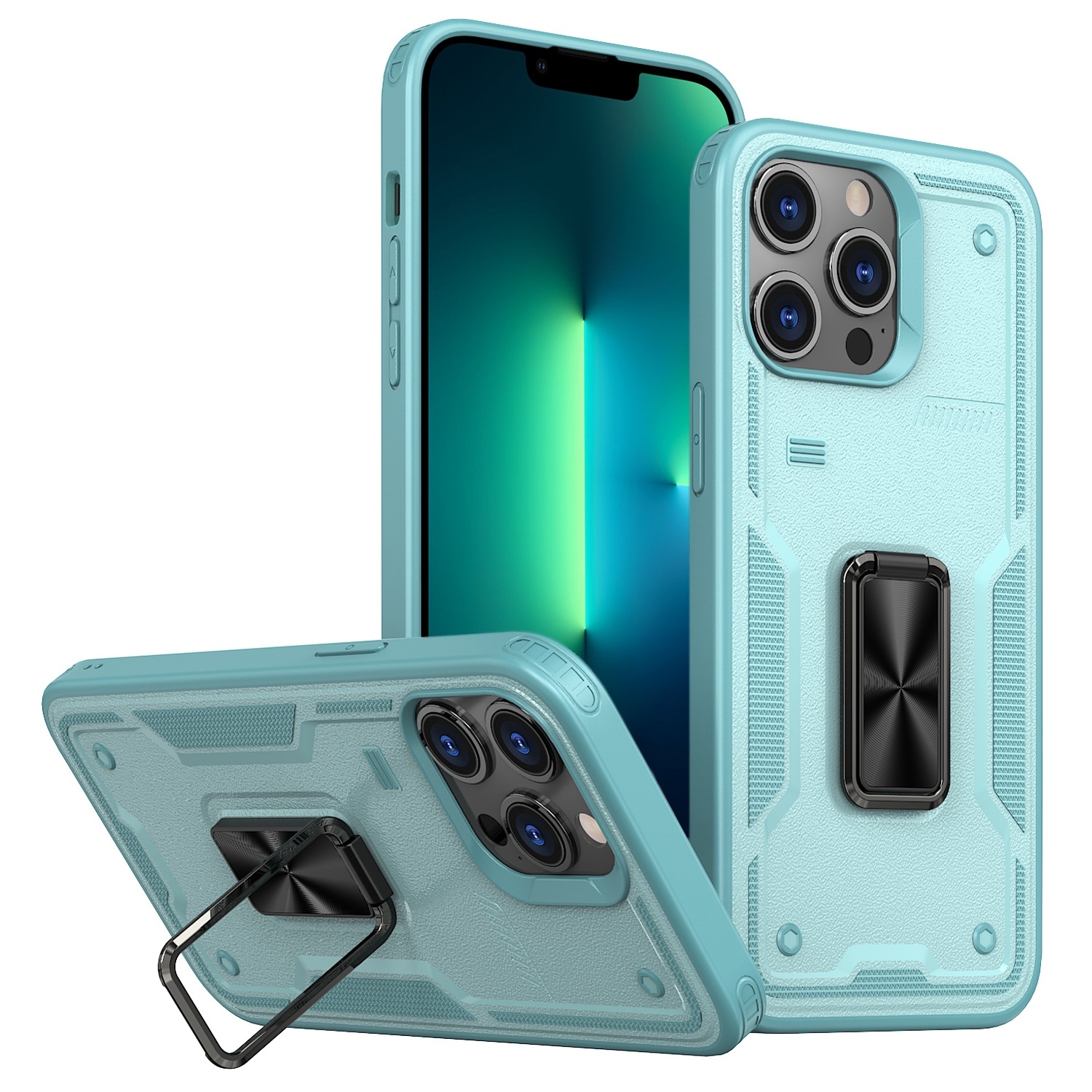 For iPhone 13 Pro Max Ring Holder PC Hybrid TPU Phone Case(Blue) - Shopkiz.com