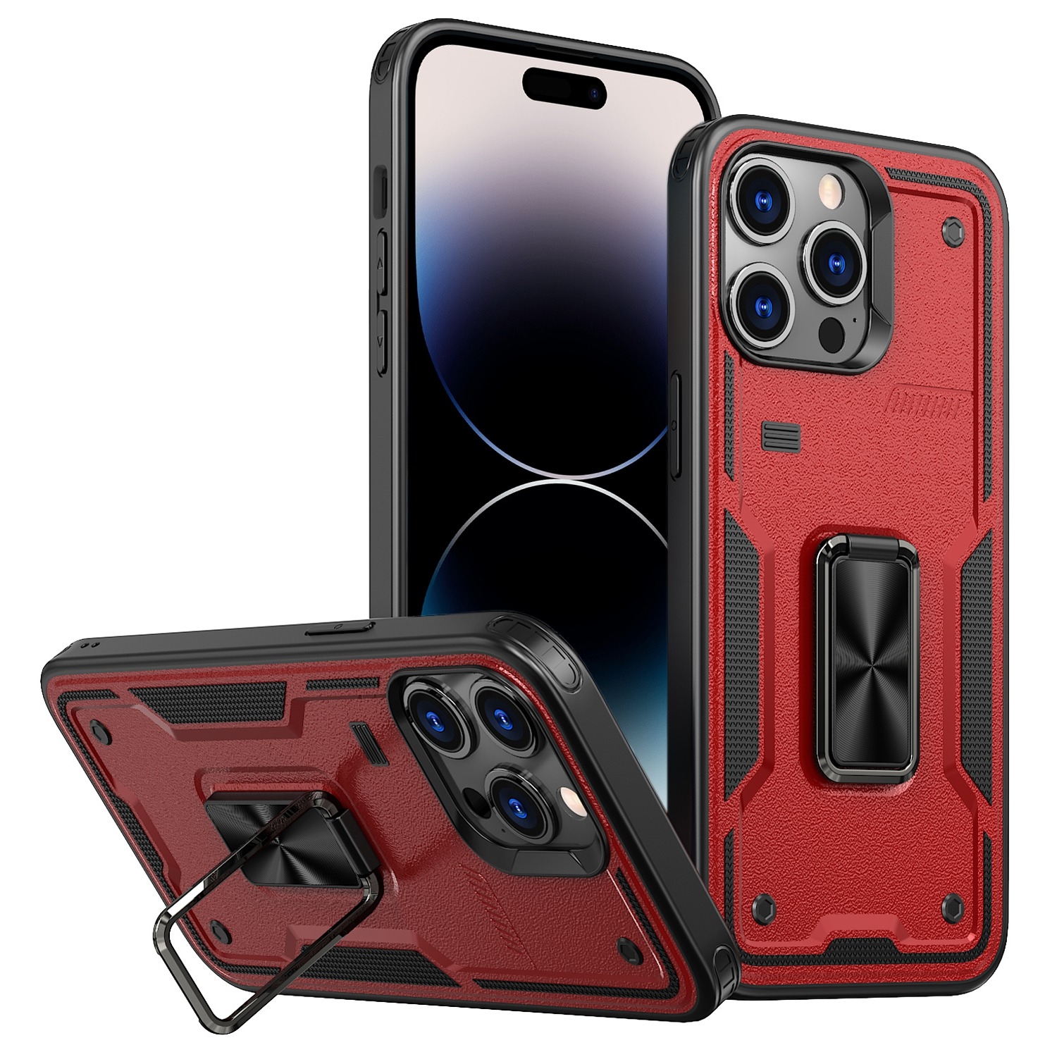 For iPhone 14 Pro Max Ring Holder PC Hybrid TPU Phone Case(Red) - Shopkiz.com