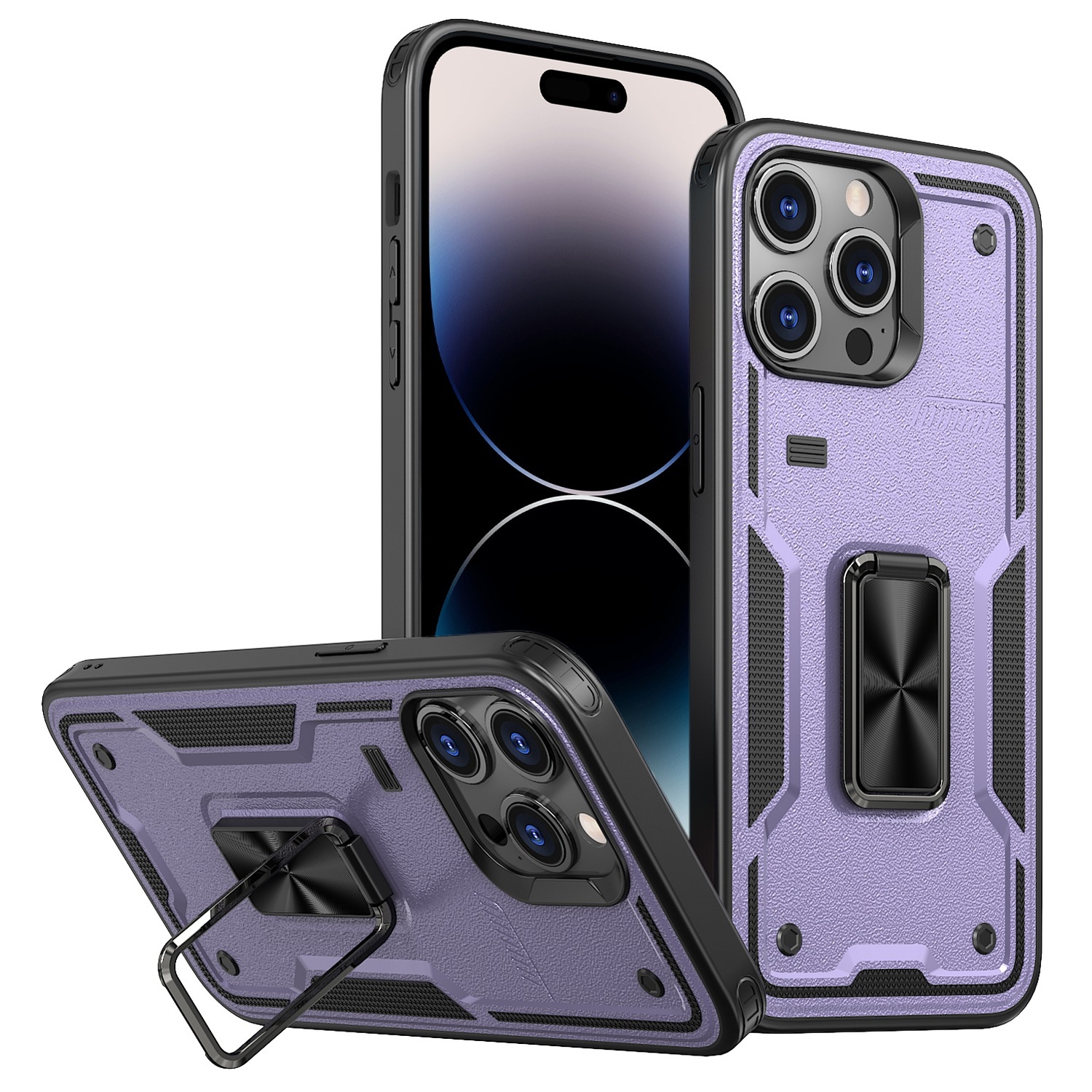 For iPhone 14 Pro Max Ring Holder PC Hybrid TPU Phone Case(Purple) - Shopkiz.com