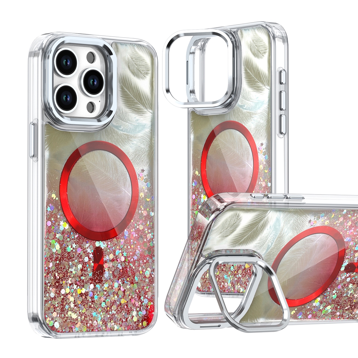 For iPhone 16 Pro Max Epoxy CD Texture Lens Holder MagSafe Phone Case(Red) - Shopkiz.com