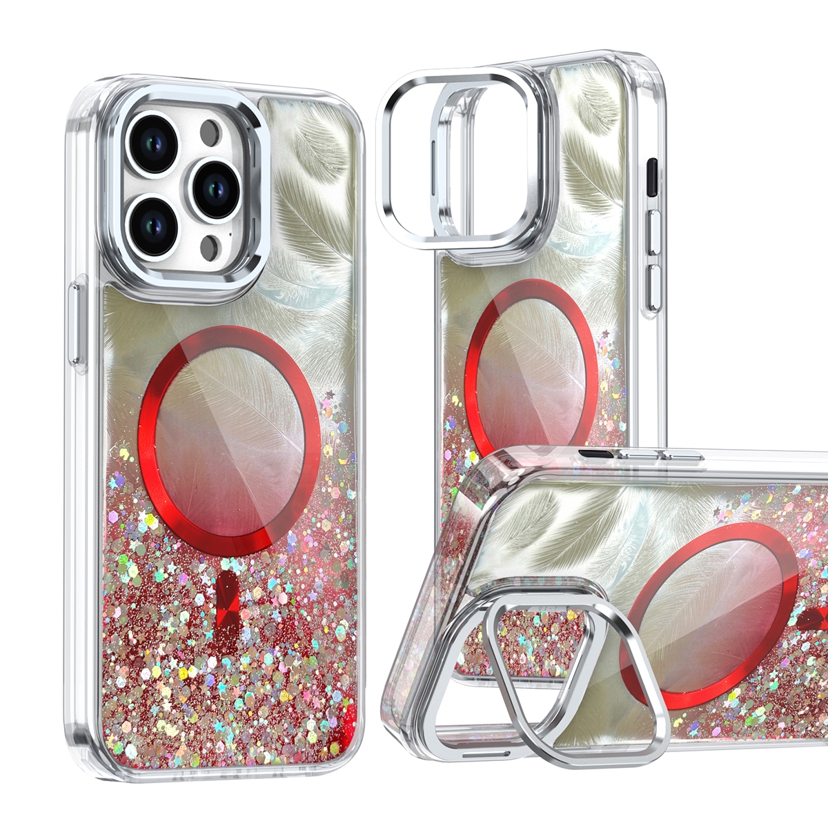 For iPhone 15 Pro Max Epoxy CD Texture Lens Holder MagSafe Phone Case(Red) - Shopkiz.com
