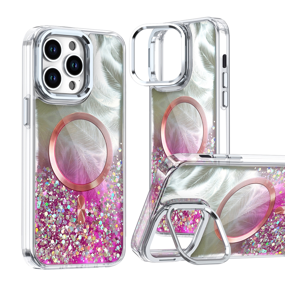 For iPhone 13 Pro Max Epoxy CD Texture Lens Holder MagSafe Phone Case(Rose Red) - Shopkiz.com