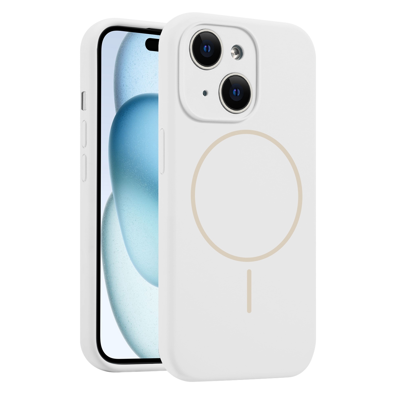 For iPhone 15 Plus Fine Hole Liquid Silicone MagSafe Phone Case(White) - Shopkiz.com