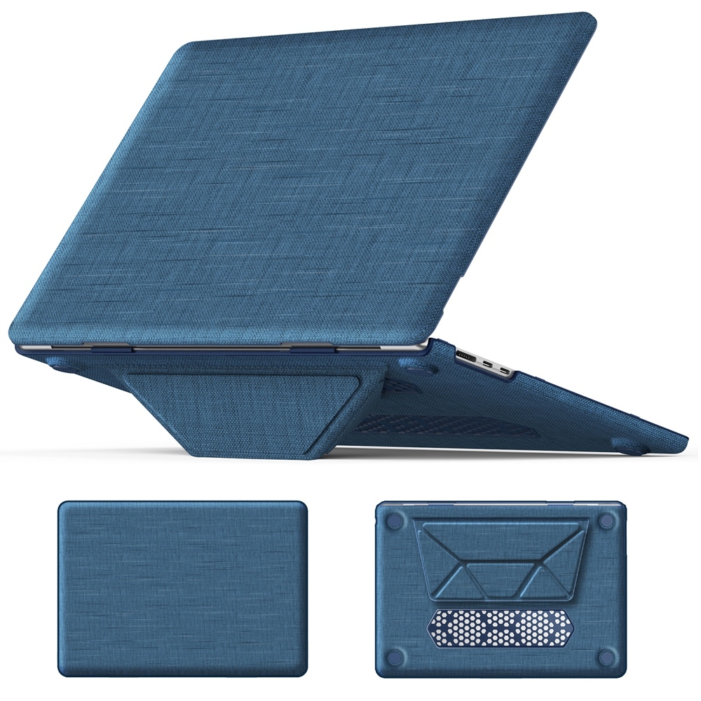 For MacBook Air 15.3 inch A3114 / A2941 Fabric Magnetic Holder Laptop Protective Case(Navy Blue) - Shopkiz.com