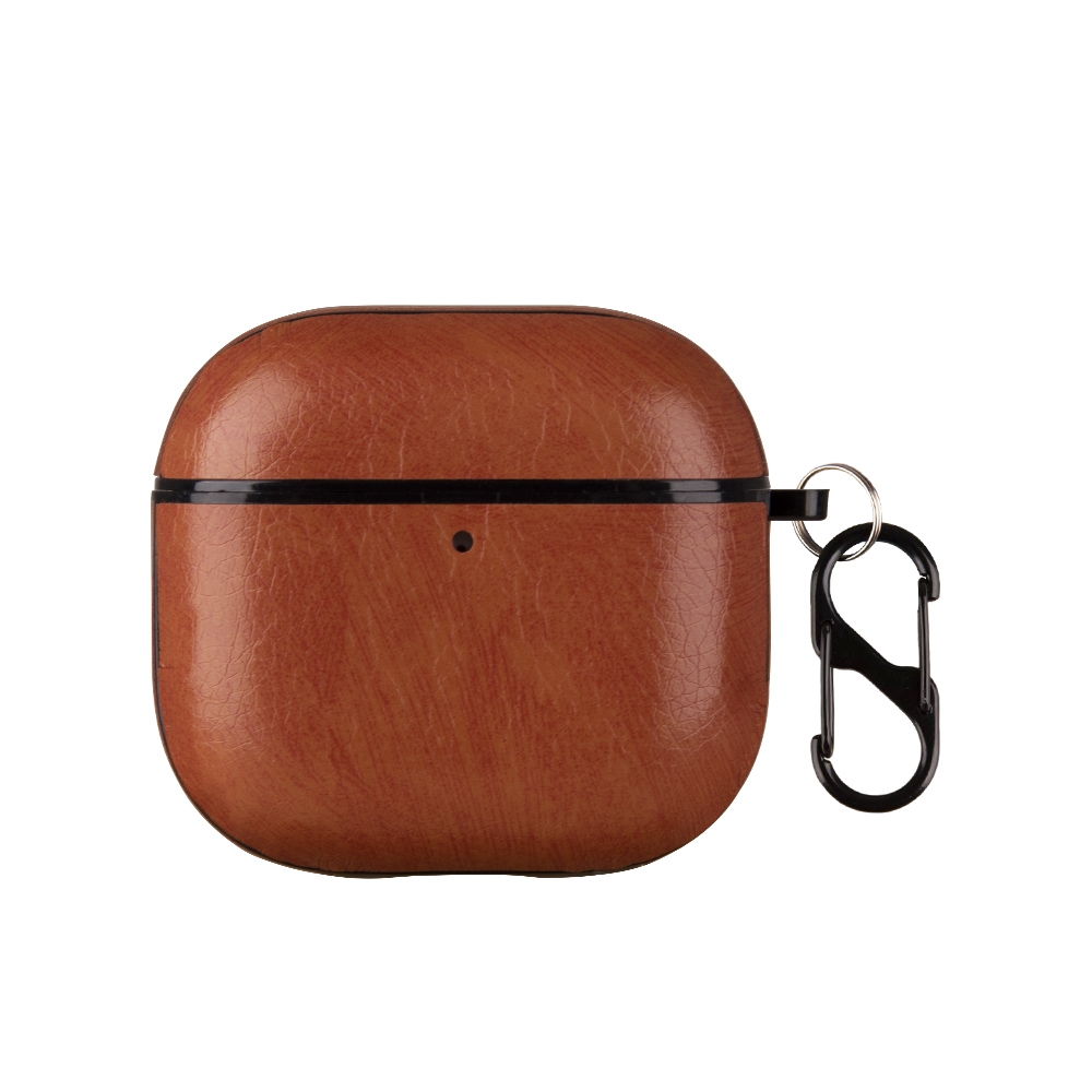 For AirPods 4 One-Piece Style Leather Earphone Protective Case with Hook(Light Brown) - Shopkiz.com