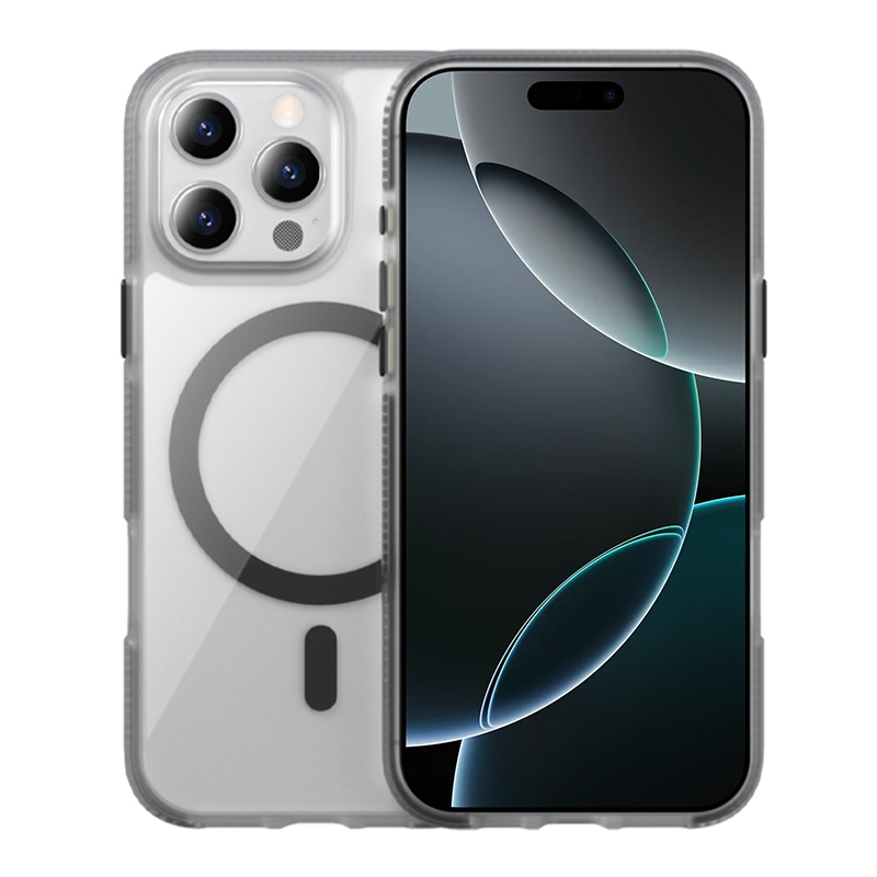 For iPhone 16 Pro Ice Skin MagSafe PC Hybrid TPU Phone Case(Black) - Shopkiz.com