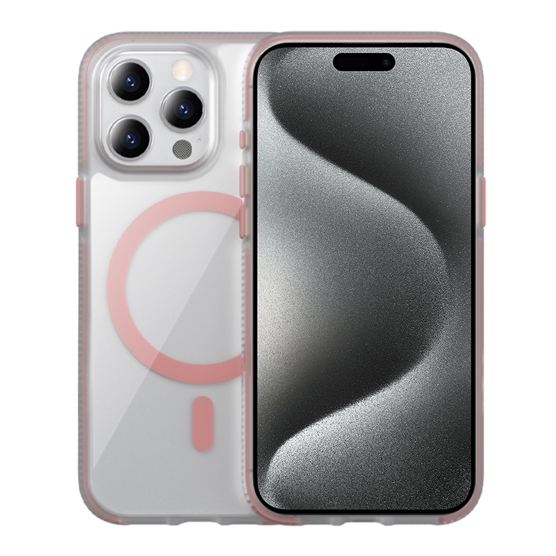 For iPhone 15 Pro Max Ice Skin MagSafe PC Hybrid TPU Phone Case(Pink) - Shopkiz.com