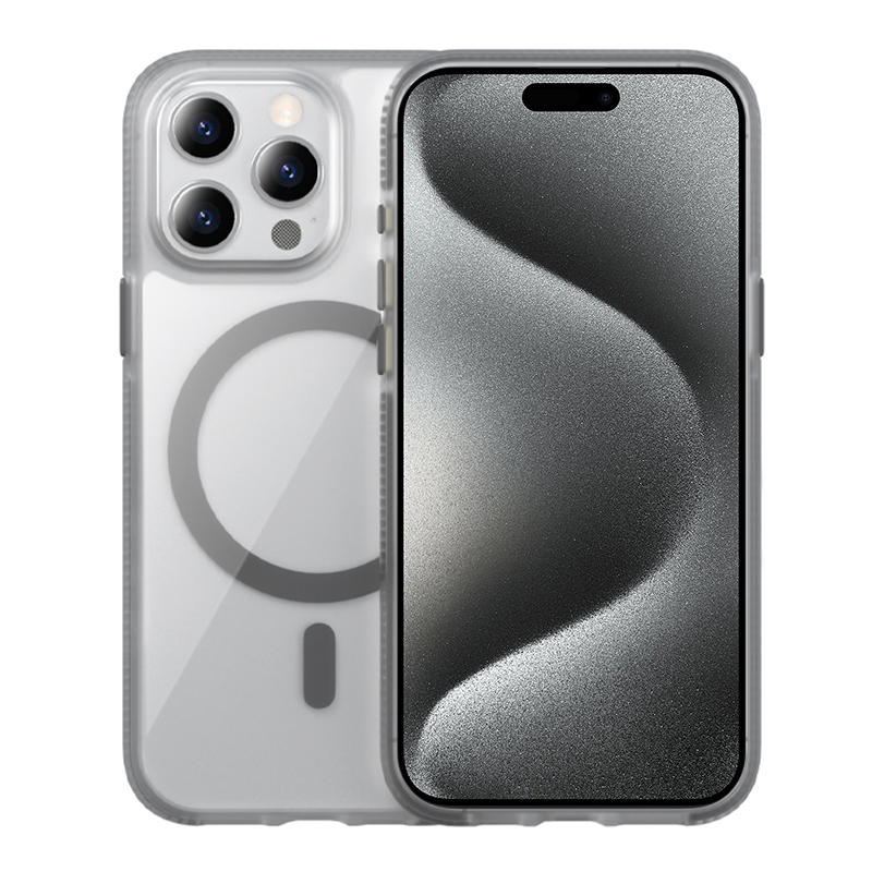 For iPhone 15 Pro Ice Skin MagSafe PC Hybrid TPU Phone Case(Grey) - Shopkiz.com