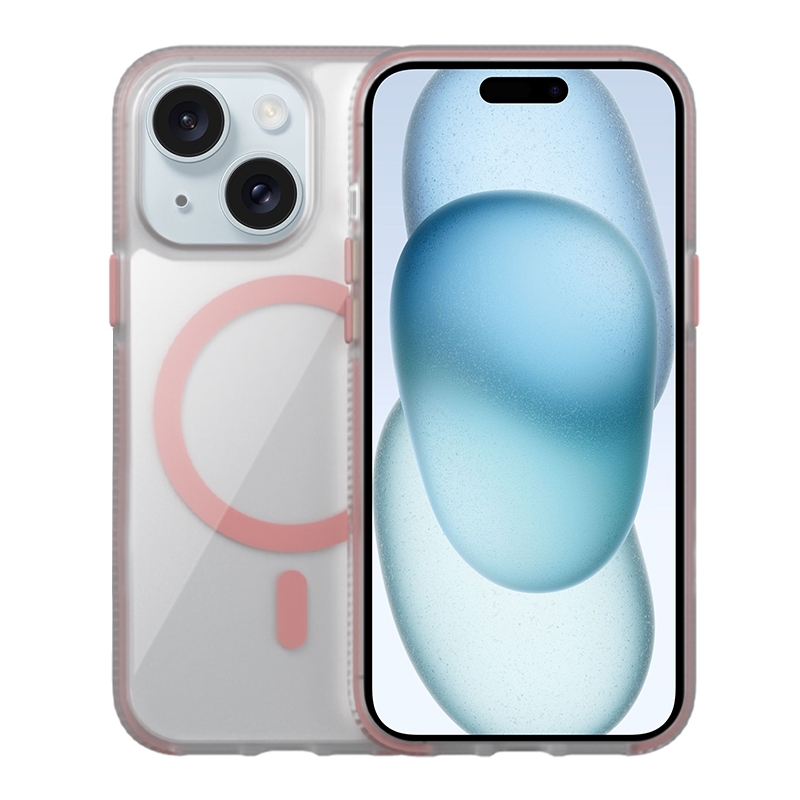 For iPhone 15 Plus Ice Skin MagSafe PC Hybrid TPU Phone Case(Pink) - Shopkiz.com