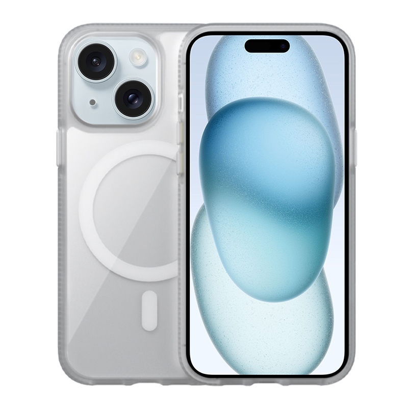 For iPhone 15 Ice Skin MagSafe PC Hybrid TPU Phone Case(White) - Shopkiz.com