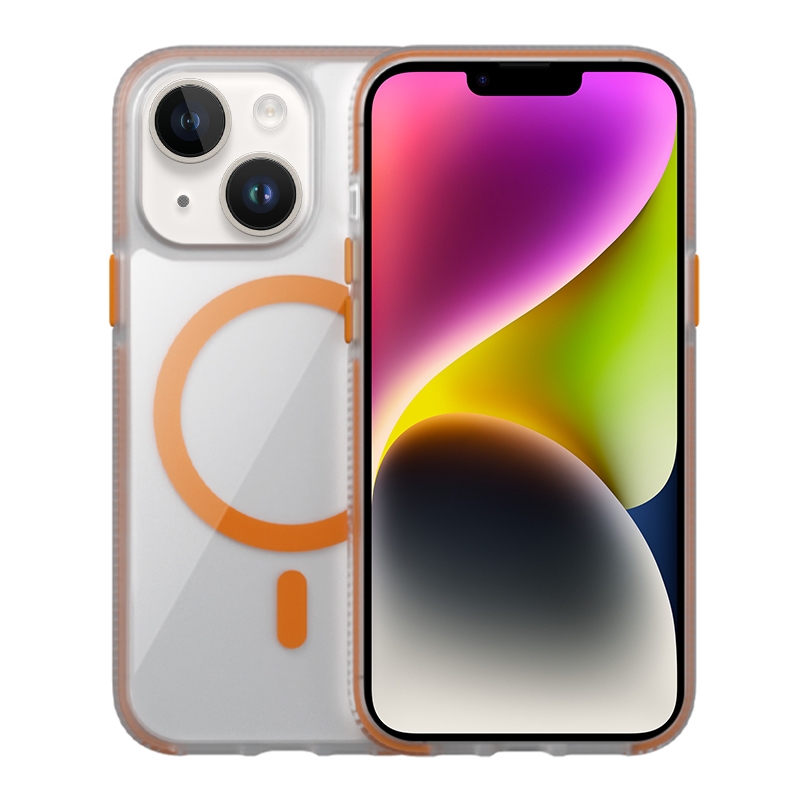 For iPhone 14 Plus Ice Skin MagSafe PC Hybrid TPU Phone Case(Orange) - Shopkiz.com