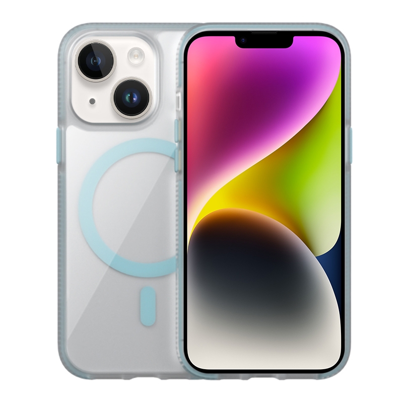 For iPhone 14 Plus Ice Skin MagSafe PC Hybrid TPU Phone Case(Blue) - Shopkiz.com