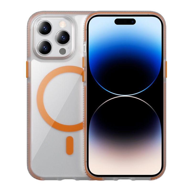 For iPhone 14 Pro Ice Skin MagSafe PC Hybrid TPU Phone Case(Orange) - Shopkiz.com