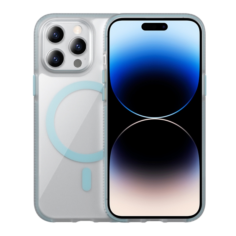 For iPhone 14 Pro Ice Skin MagSafe PC Hybrid TPU Phone Case(Blue) - Shopkiz.com