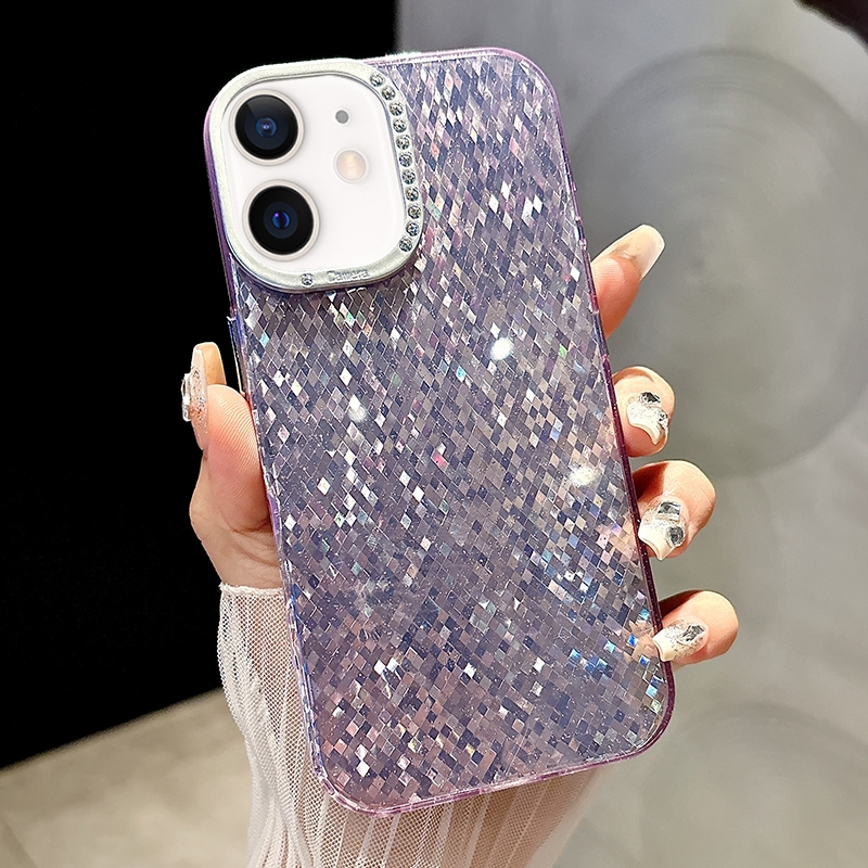 For iPhone 12 Mosaic Diamond Texture PC Hybrid TPU Phone Case(Purple) - Shopkiz.com