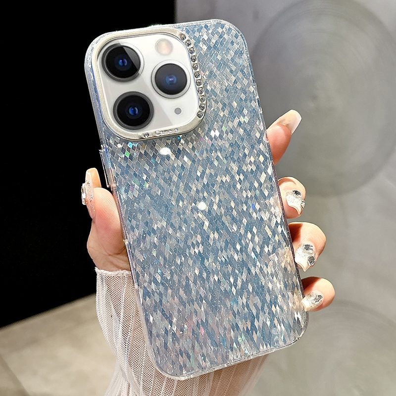 For iPhone 12 Pro Max Mosaic Diamond Texture PC Hybrid TPU Phone Case(Blue) - Shopkiz.com