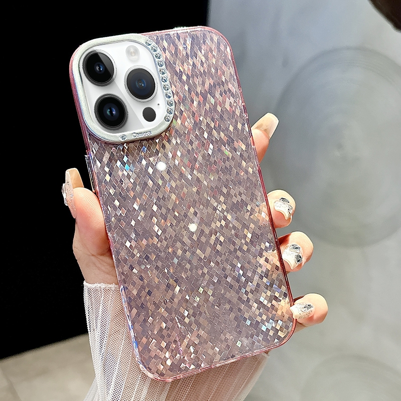 For iPhone 13 Pro Mosaic Diamond Texture PC Hybrid TPU Phone Case(Pink) - Shopkiz.com