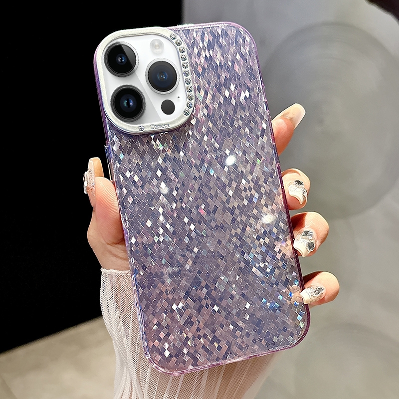 For iPhone 13 Pro Max Mosaic Diamond Texture PC Hybrid TPU Phone Case(Purple) - Shopkiz.com