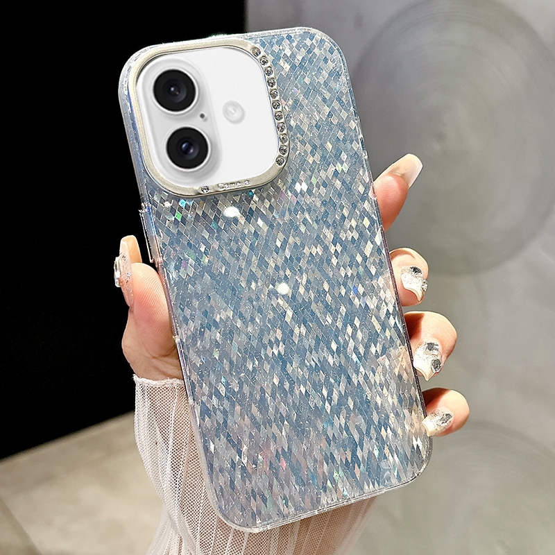For iPhone 16 Mosaic Diamond Texture PC Hybrid TPU Phone Case(Blue) - Shopkiz.com