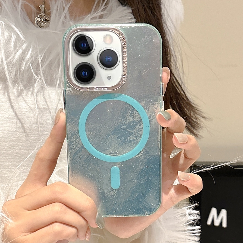 For iPhone 12 Pro Max Tinfoil Texture MagSafe PC Phone Case(Blue) - Shopkiz.com