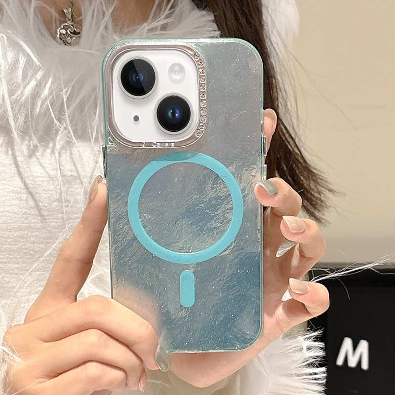 For iPhone 14 Tinfoil Texture MagSafe PC Phone Case(Blue) - Shopkiz.com