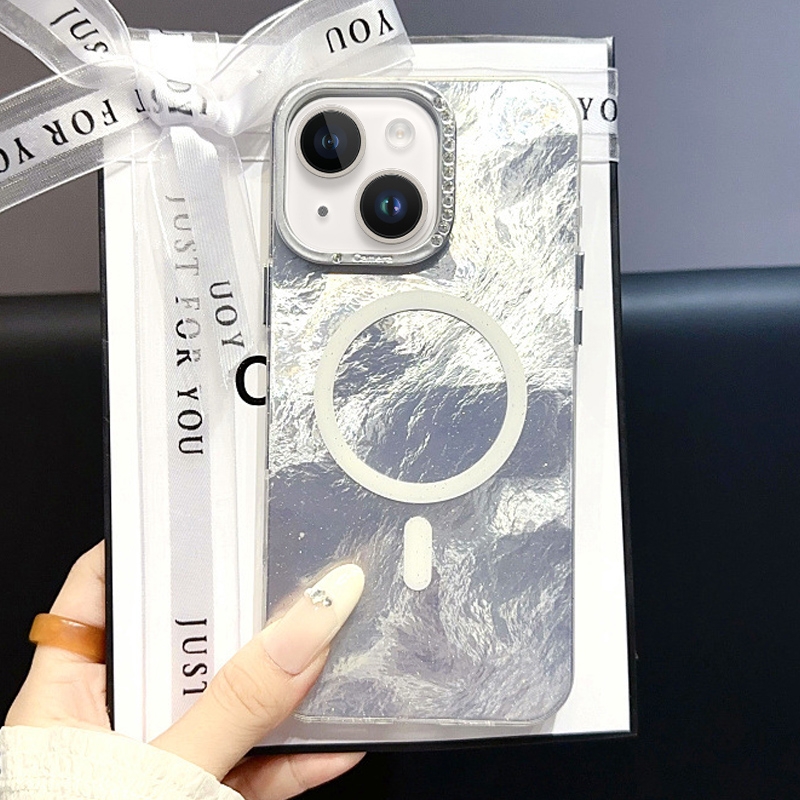 For iPhone 15 Tinfoil Texture MagSafe PC Phone Case(Silver) - Shopkiz.com