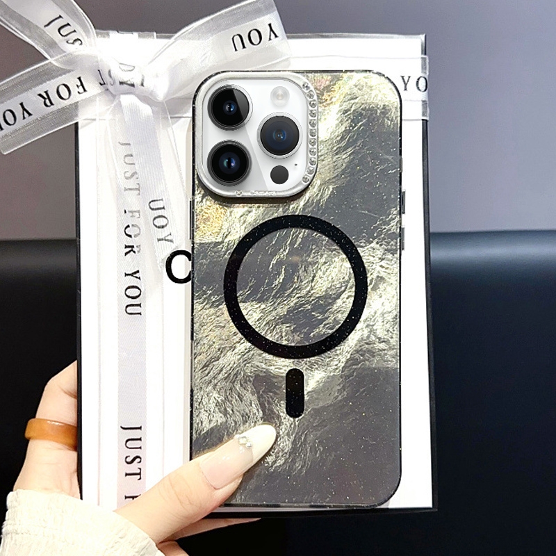 For iPhone 15 Pro Max Tinfoil Texture MagSafe PC Phone Case(Black) - Shopkiz.com
