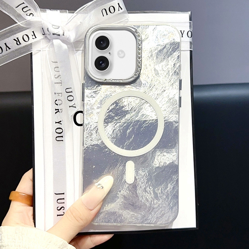 For iPhone 16 Plus Tinfoil Texture MagSafe PC Phone Case(Silver) - Shopkiz.com