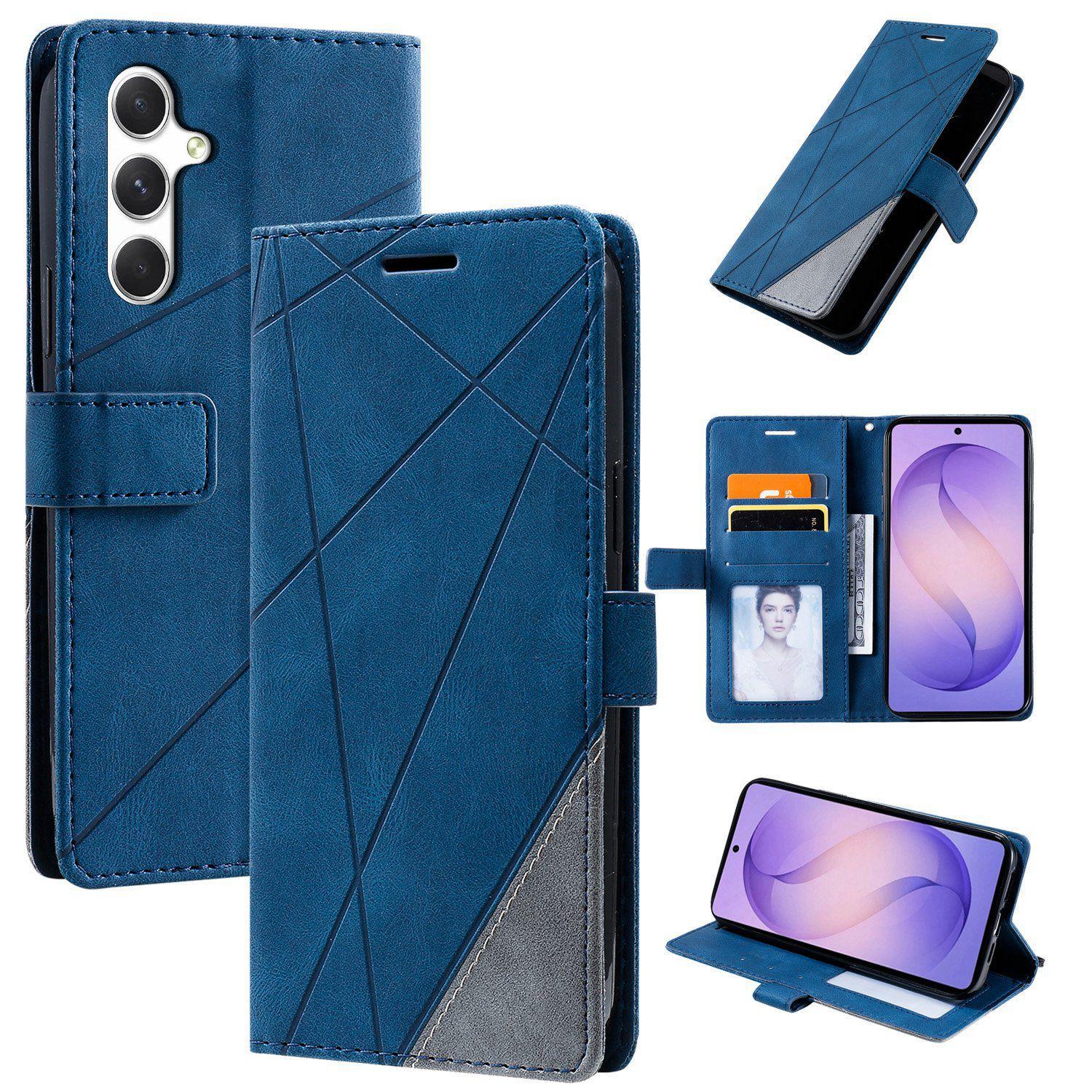 For Galaxy S25 FE 5G Skin Feel Splicing Leather Phone Case(Blue) - Shopkiz.com
