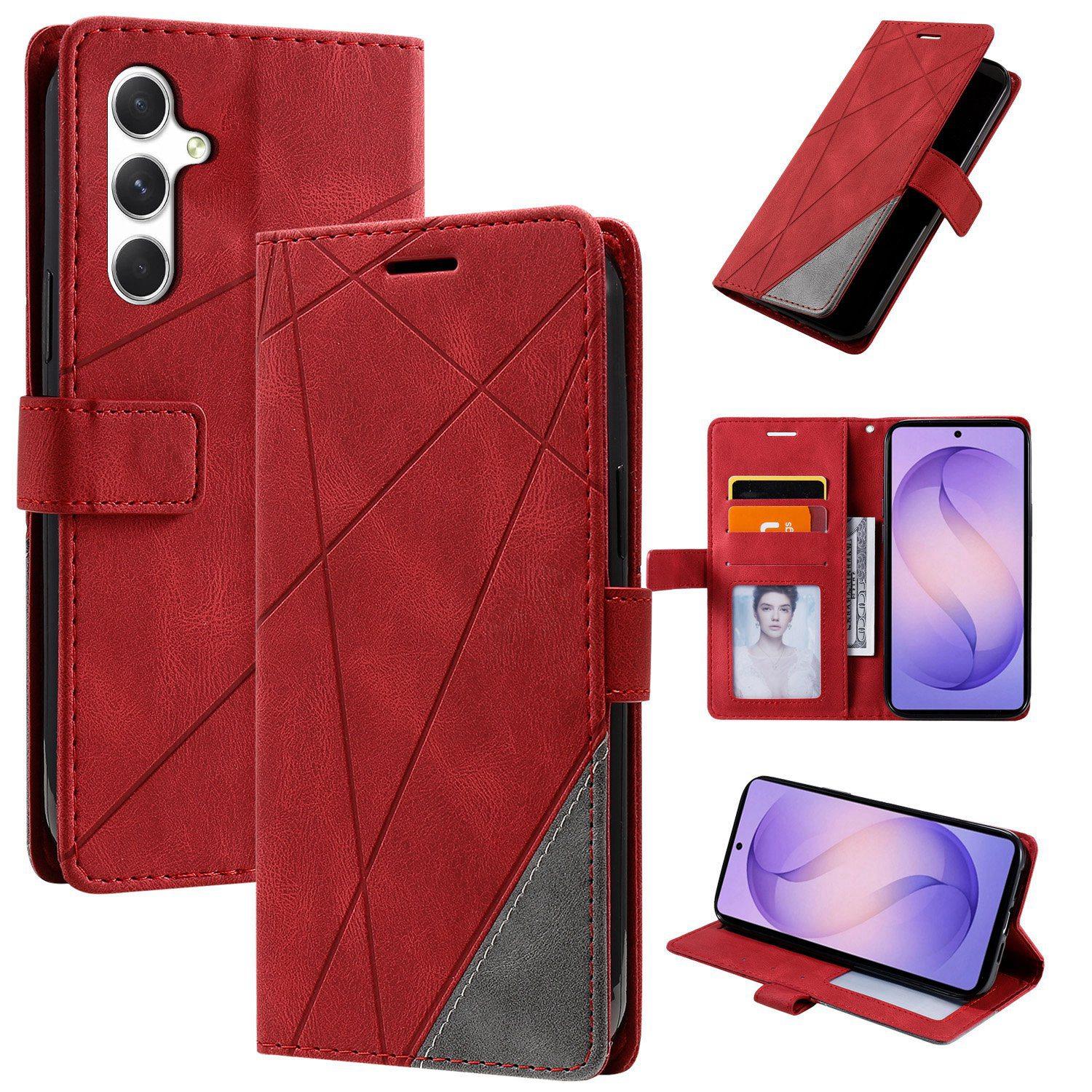 For Galaxy S25 FE 5G Skin Feel Splicing Leather Phone Case(Red) - Shopkiz.com