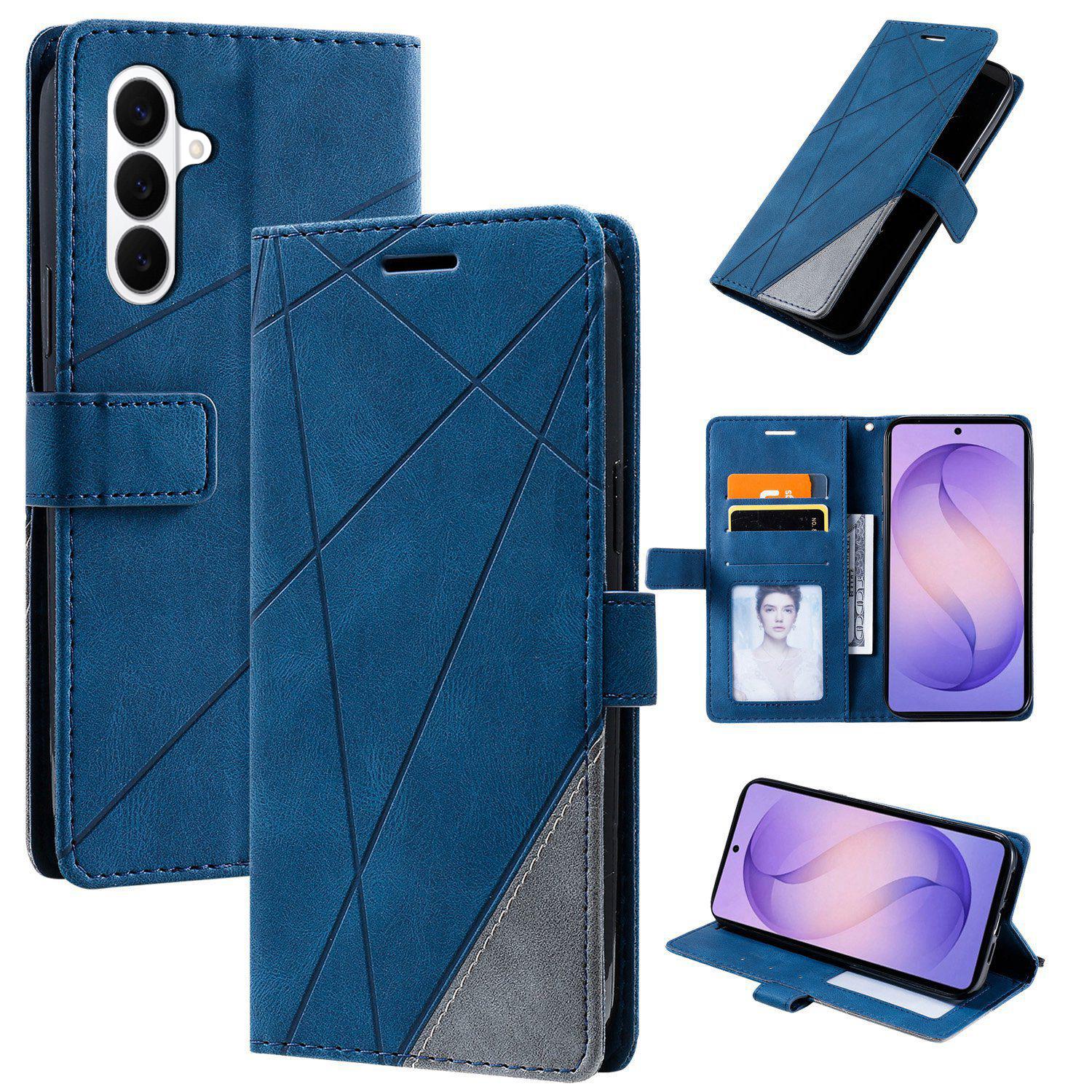 For Galaxy S26 5G Skin Feel Splicing Leather Phone Case(Blue) - Shopkiz.com